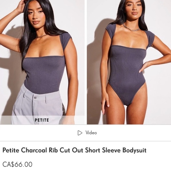 PrettyLittleThing Tops - Pretty Little Thing Charcoal Rib Cut Out Short Sleeve Bodysuit